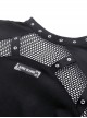 Punk Style Mesh Hollow Stitching Cool Metal Eyelets Sexy Navel Exposed Black Slim Long Sleeves Short T Shirt