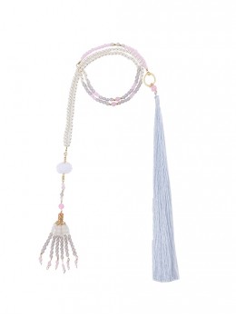 Painting Screen Series Chinese Style Classic Lolita Pink Blue Purple Bead White Jade Tassel Long Chain Necklace