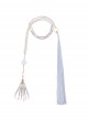 Painting Screen Series Chinese Style Classic Lolita Pink Blue Purple Bead White Jade Tassel Long Chain Necklace