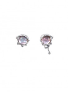 Mermaid Tear Series Dreamy Colorful Asymmetrical Design Pink Blue Sweet Lolita Premium 925 Silver Needle Earrings