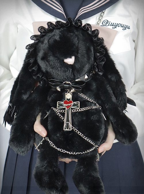 Dark Bunny Series Stuffed Toys Sweet Cool Subculture Spice Girls Bowknot Chain Cross Pendant Punk Gothic Lolita Doll Bag