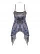 Punk Style Exquisite Lace Sexy Slightly See Through Tulle Black Purple Tie Dye Suspender Dress