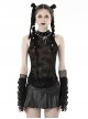 Punk Style Leather Stand Collar Cool Metal Spike Rivets Sexy See Through Cobweb Mesh Black Sleeveless Vest Top