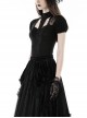 Gothic Style Retro Stand Collar Palace Puff Sleeves Exquisite Lace Stitching Black Short Sleeves Top