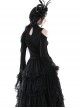 Gothic Style Exquisite Stand Collar Gorgeous Layered Lace Sexy Off Shoulder Black Long Sleeves Slim Top