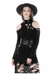 Punk Style Stand Collar Sexy Rebellious Irregular Hollow Off Shoulder Black Long Sleeves Slim Top