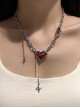 Stylish Light Luxurious Red Heart Shape Imitation Gemstone Titanium Steel Alloy Tassel Chain Punk Gothic Style Necklace
