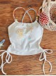Marine Style Jellyfish Starfish Print Cool Summer  Bowknot Hanging Neck Slim Kawaii Fashion White Small Camisole Vest