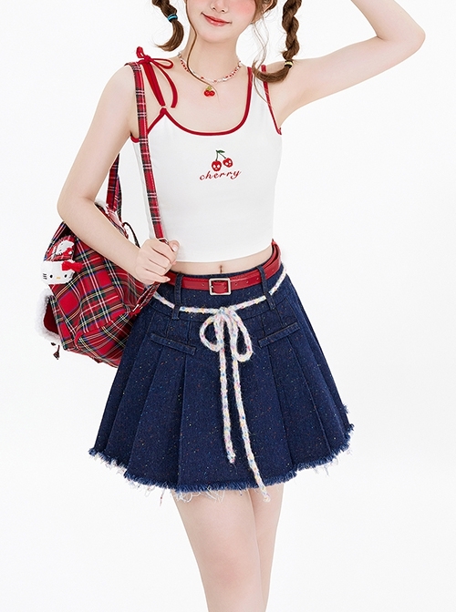 Cherry Magic Potion Series Retro Sweet Cool Summer Asymmetrical Design Kawaii Fashion Lace-Up Bowknot Camisole
