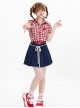 Cherry Magic Potion Series Sweet Cool Summer Retro Red White Plaid Kawaii Fashion Lapel Short Sleeve Shirt