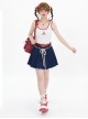Cherry Magic Potion Series Sweet Cool Summer Retro Twine Bowknot Kawaii Fashion Belt Dark Blue Denim Skirt