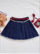Cherry Magic Potion Series Sweet Cool Summer Retro Twine Bowknot Kawaii Fashion Belt Dark Blue Denim Skirt
