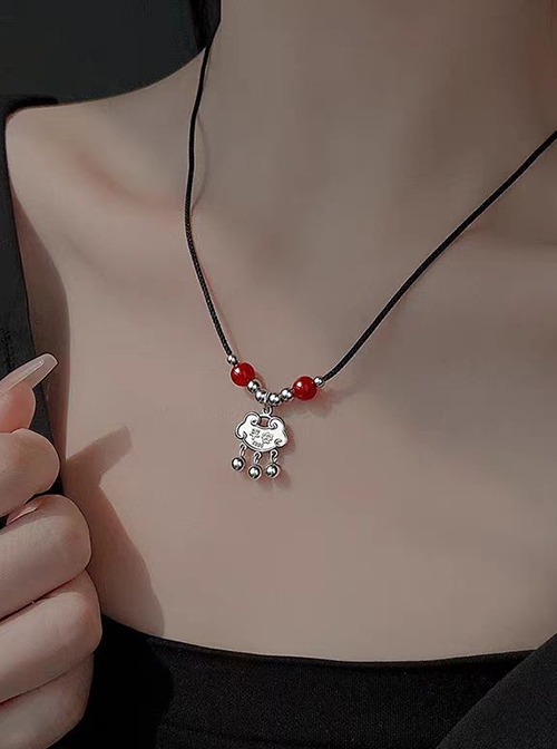 Retro Electroplated Alloy Trendy Kawaii Fashion Chinese Style Auspicious Meaning Longevity Lock Necklace