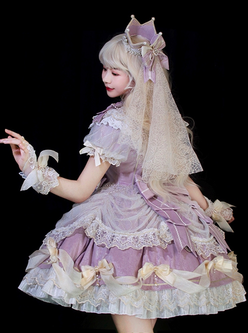 Gorgeous Dreamy Girl Pearl Lace Ruffle Stereoscopic Rolled Waist Flower Yarn Palace Vintage Classic Lolita Dress