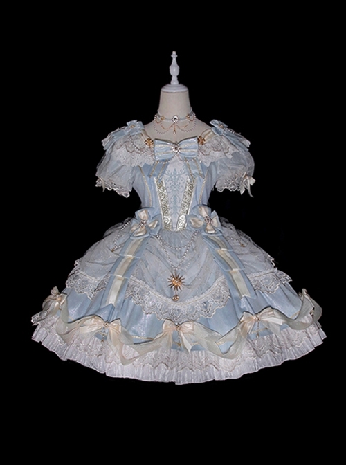 Gorgeous Dreamy Girl Pearl Lace Ruffle Stereoscopic Rolled Waist Flower Yarn Palace Vintage Classic Lolita Dress