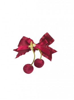 Retro Doll Sense Little Flower Red Satin Ribbon Bowknot Plush Simulated Cherry Sweet Lolita Hairpin