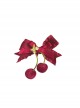 Retro Doll Sense Little Flower Red Satin Ribbon Bowknot Plush Simulated Cherry Sweet Lolita Hairpin