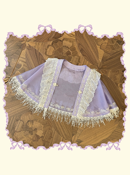 Grape Hyacinth Series Pastoral Style Pattern Lace Macrame Tassels Cape Classic Lolita Summer Elegant Short Coat