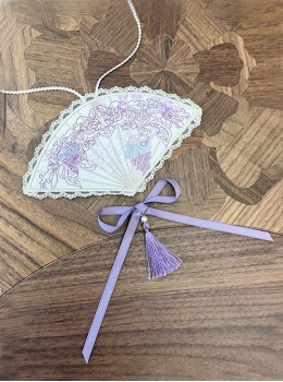 Grape Hyacinth Series Elegant Floral Embroidery Classic Lolita Bowknot Tassel Lace Fan Pendant Necklace