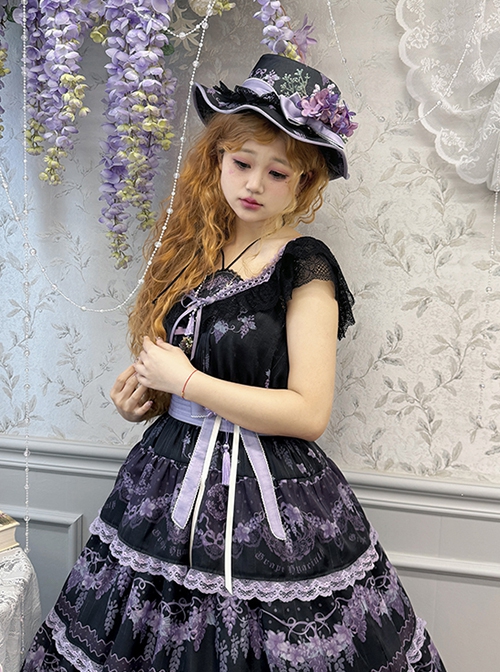 Grape Hyacinth Series Elegant Floral Embroidery Classic Lolita Bowknot Tassel Lace Fan Pendant Necklace