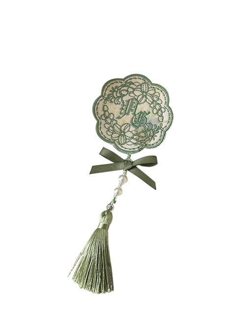 Grape Hyacinth Series Elegant Ribbon Bowknot Pearl Tassel Pendant Classic Lolita Embroidered Badge