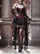 Duchess Series Black Red Gothic Rococo Lolita Velvet Fishbone Girdle Beaded Velvet Halter Top Lace Mesh Yarn Trailing Skirt Set