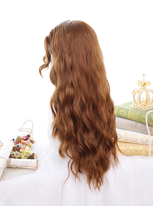 Elegant Sweet Princess Style Soft Girl Mid Split Rippled Sideburns Long Curly Hair Classic Lolita Full Head Wig