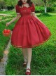 Pastoral Scenery Red Apple Bowknot Embroidered Classic Lolita Cotton Square Collar Lace Puff Sleeve Summer Dress