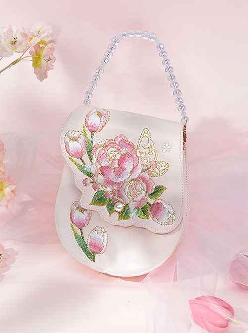 Butterfly Girl Series Crossbody Chinese Style Crystal Beaded Handbag Botanical Flower Embroidery Sweet Lolita Bag