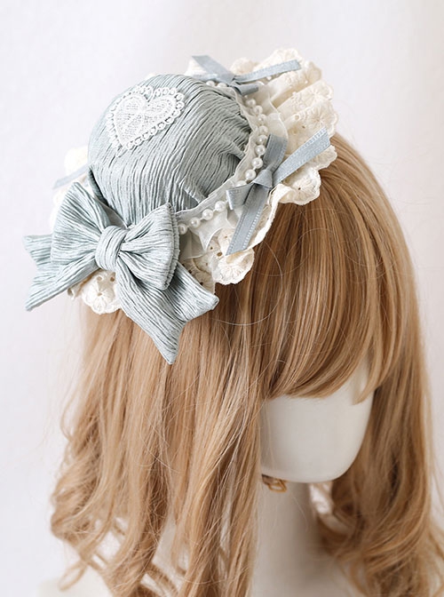 Versatile Bowknot Heart Shape Cotton Lace Ruffles Pearl Chain Sweet Lolita Hairpin Little Round Hat