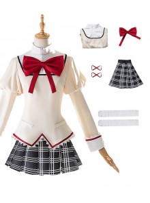 Puella Magi Madoka Magica Halloween Cosplay Madoka Kaname School Uniforms Costume Updated Version Full Set