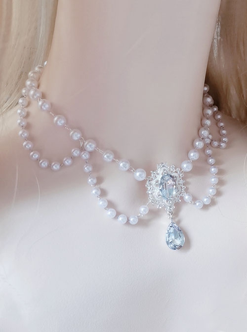 Versatile Daily Baroque Silver Bead Chain Pearls Collarbone Chain Silver Gemstone Classic Lolita Necklace