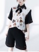 Flower drunk beauty series Ouji Fashion Vintage Printed heavy embroidery loose Contrast color short sleeves Shirt