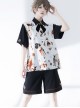 Flower drunk beauty series Ouji Fashion Vintage Printed heavy embroidery loose Contrast color short sleeves Shirt