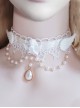 Pure White Little Angel Wings Star Lace Vintage Pearl Pendant Baroque Collarbone Chain Classic Lolita Necklace