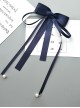Japanese Style Gentle Sweet Double Layer Satin Ribbon Bowknot Pearl Pendant Tassel Kawaii Fashion Accessory Hair Clip