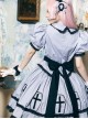 Gothic Lolita Halloween Witch Cross Coffin Lapel Doll Collar Cute Lace Ruffle Puff Sleeve Shirt Long Skirt Set