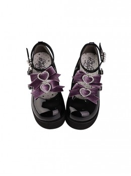 Sweetheart Japanese Style Black Landmine Y2K Purple Velvet Ribbon Sweet Cool Lolita Round Toe Thick Bottom Muffin Shoes