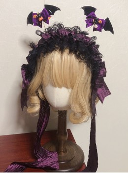 Black Halloween Gothic Lolita Satin Bowknot Hair Accessory 3D Devil Wings Hairpin Lace Hairband