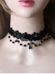 Versatile Sweet Cool Black Bead String Ribbon Pendant Bowknot Rose Lace Gothic Lolita Lace Necklace