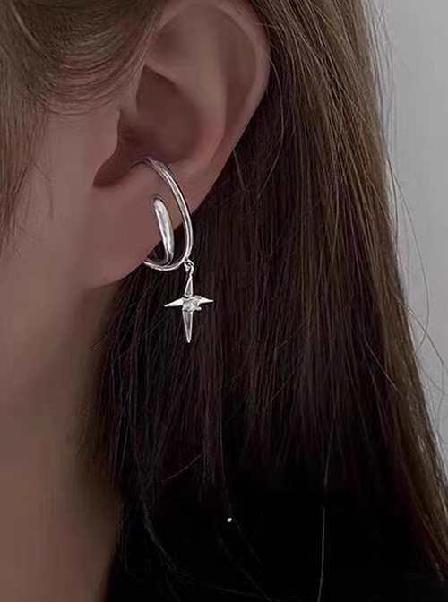 Liquid Metal Feel Cross Small Diamond Pendant No Ear Piercing Hanging Earring Punk Accessory Ear Clip