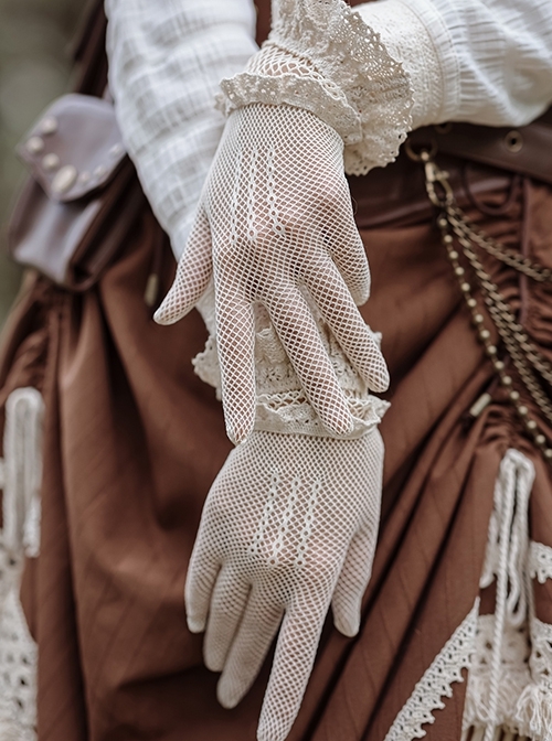 Steampunk Victorian Vintage Versatile White Elegant Classic Lolita Accessory White Stretch Mesh Cotton Thread Lace Gloves