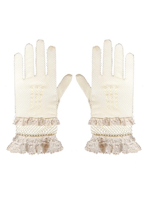 Steampunk Victorian Vintage Versatile White Elegant Classic Lolita Accessory White Stretch Mesh Cotton Thread Lace Gloves