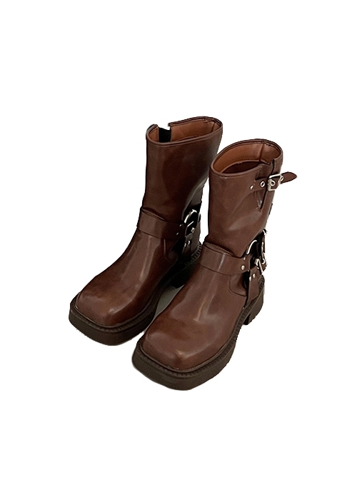 British Style Fashionable Steampunk Versatile Chunky Heel Retro Cowboy Knight Martin Loose Short Boots
