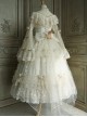 Morning Ode Series Gorgeous Flower Wedding Sequin Beads Pearl Crown Girdle Bowknot Yarn Tail Lace Classic Lolita Dress Set