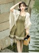 Cicada Voice Series Hanfu Chinese Element Forest Fairy Fine Apricot Tassel Cape Green Slip Dress Set