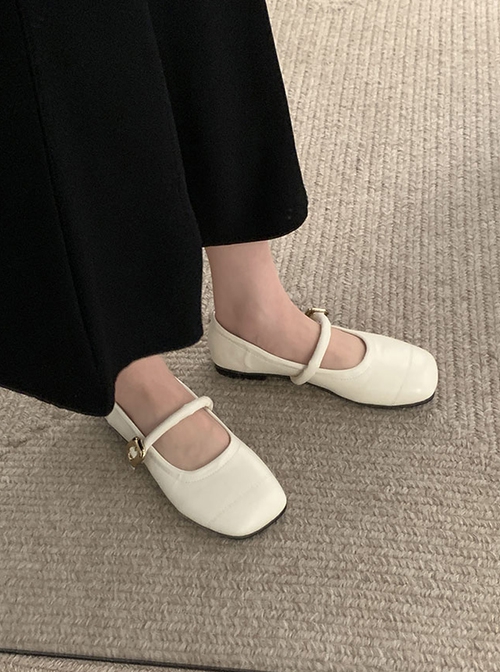 Fashionable Versatile Daily French Square Toe Shallow Classic Lolita Comfortable Flat Mary Jane Shoes