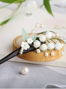 Chinese Style Handmade Hanfu Cheongsam Hair Accessory Bell Orchid Flower Classic Lolita Ebony Hairpin