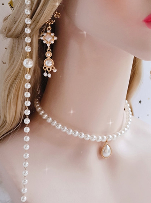 European Vintage French Style Handmade Classic Lolita Versatile Pearl Water Drop Pendant Necklace