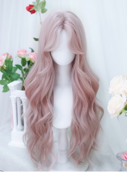 Taro Pink Stylish Anime Style Mid Split Big Wave Curls Sweet Lolita Full Head Wig